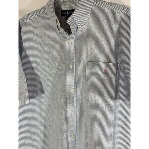 Ralph Lauren Seersucker Mens Lg Blue ButtonDown Short Sleeve Blaire Cotton Shirt